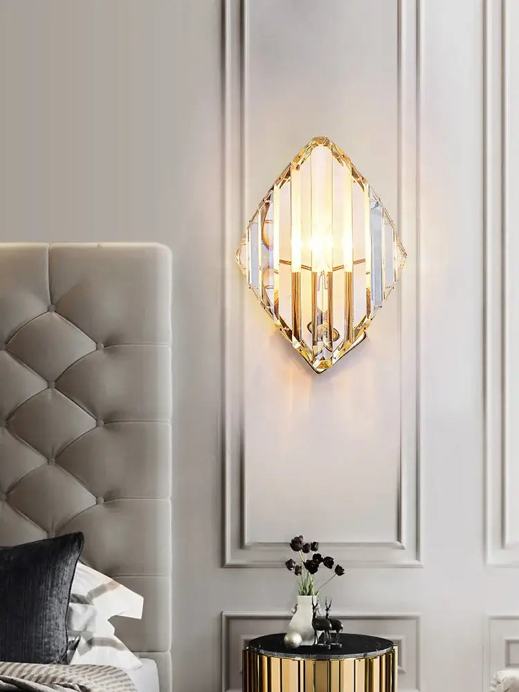 Modern gold diamond crystal wall lamp for luxury living room