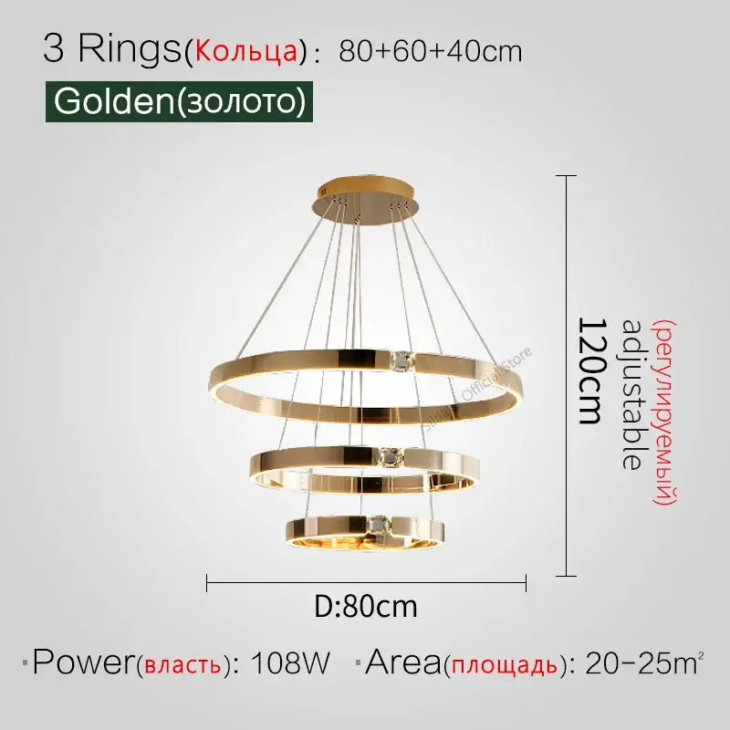 Modern gold diamond ring chandelier living room luxury lamp