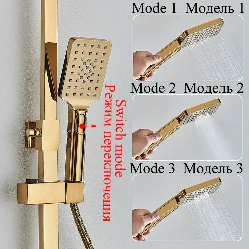 Modern gold digital shower faucet set bathroom rainhead display