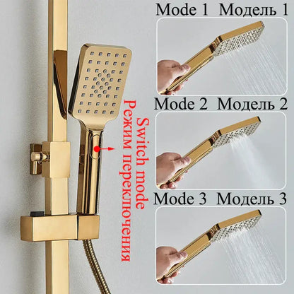 Modern gold digital shower faucet set bathroom rainhead display