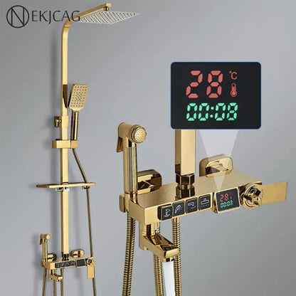 Modern gold digital shower faucet set bathroom rainhead display