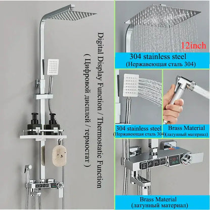 Modern gold digital shower faucet set bathroom rainhead display