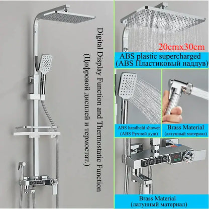 Modern gold digital shower faucet set bathroom rainhead display