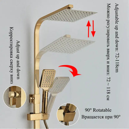 Modern gold digital shower faucet set bathroom rainhead display