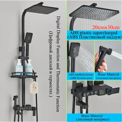 Modern gold digital shower faucet set bathroom rainhead display