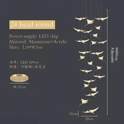 Modern gold dolphin pendant chandelier hotel lobby staircase light