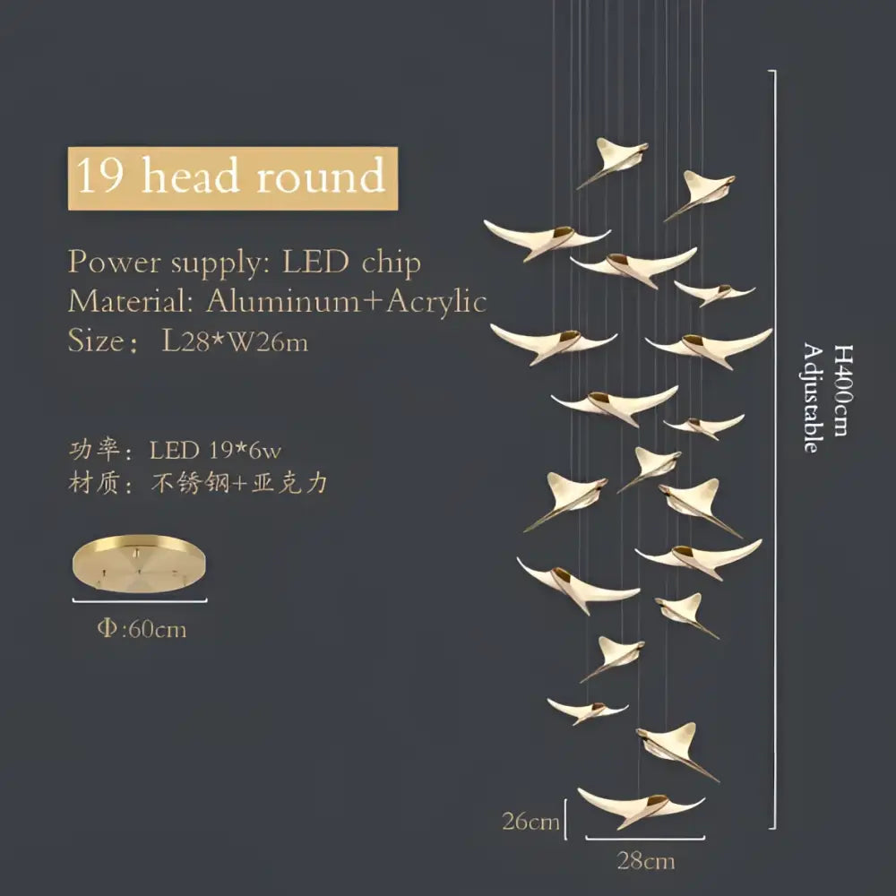 Modern gold dolphin pendant chandelier hotel lobby staircase light