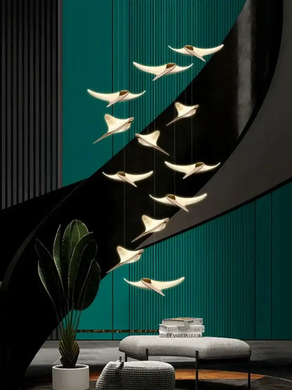 Modern gold dolphin pendant chandelier hotel lobby staircase light