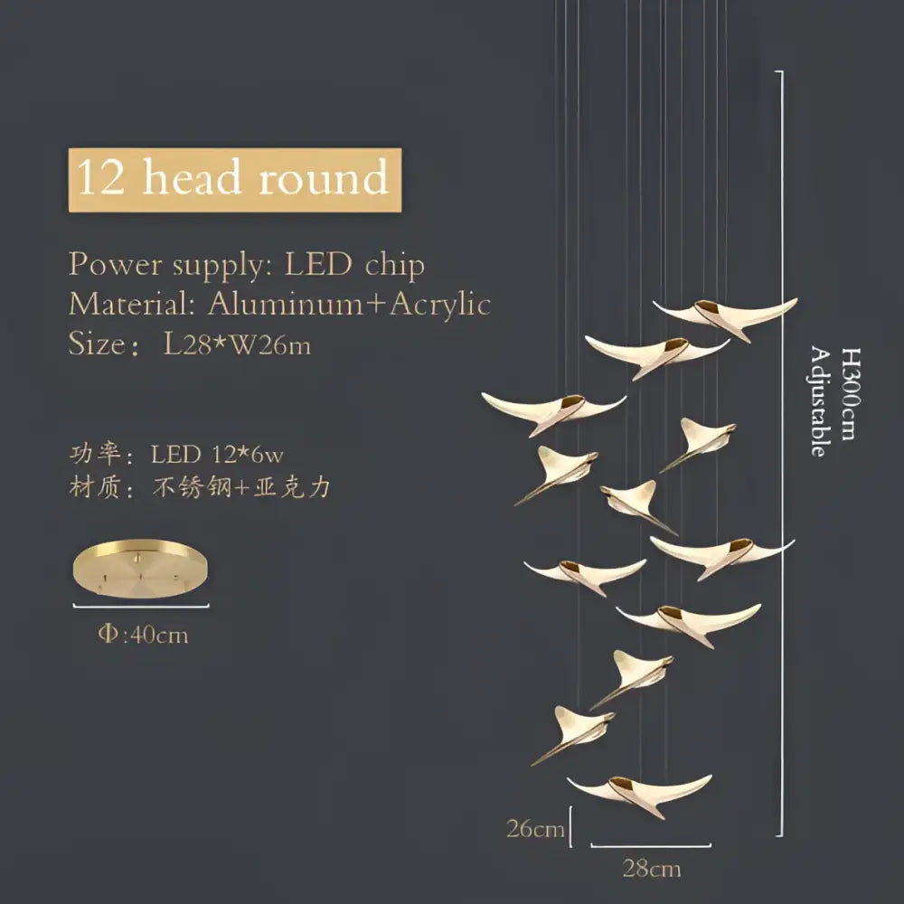 Modern gold dolphin pendant chandelier hotel lobby staircase light