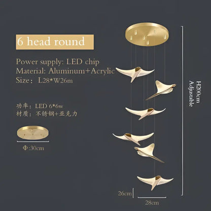 Modern gold dolphin pendant chandelier hotel lobby staircase light