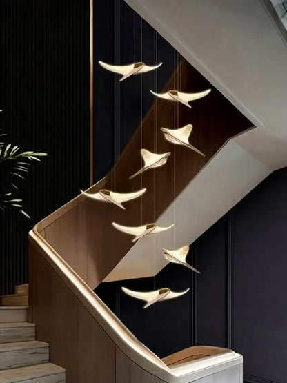 Modern gold dolphin pendant chandelier hotel lobby staircase light