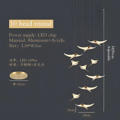 Modern gold dolphin pendant chandelier hotel lobby staircase light
