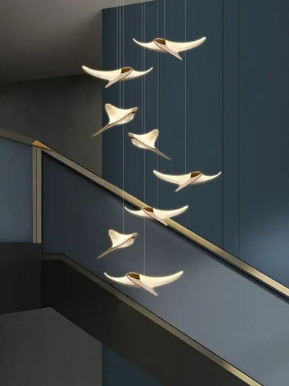Modern gold dolphin pendant chandelier hotel lobby staircase light