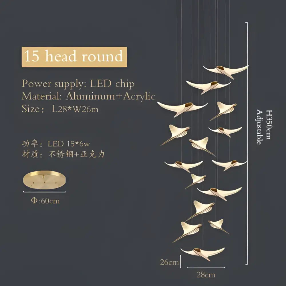 Modern gold dolphin pendant chandelier hotel lobby staircase light