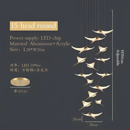 Modern gold dolphin pendant chandelier hotel lobby staircase light