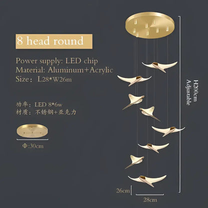 Modern gold dolphin pendant chandelier hotel lobby staircase light