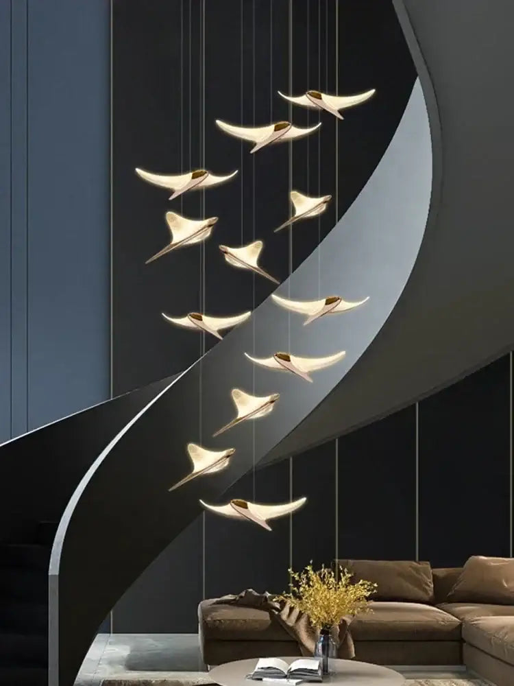 Modern gold dolphin pendant chandelier hotel lobby staircase light