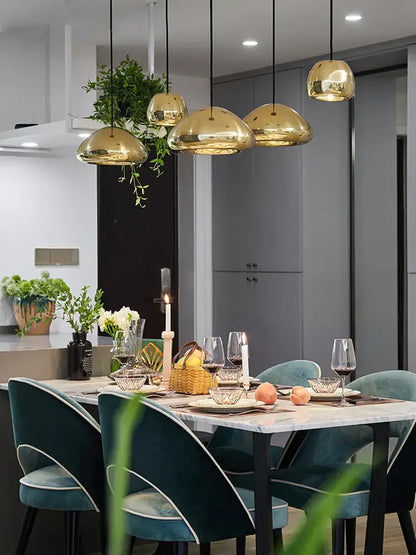 Modern gold dome pendant lamps dining room glass gold ceiling light