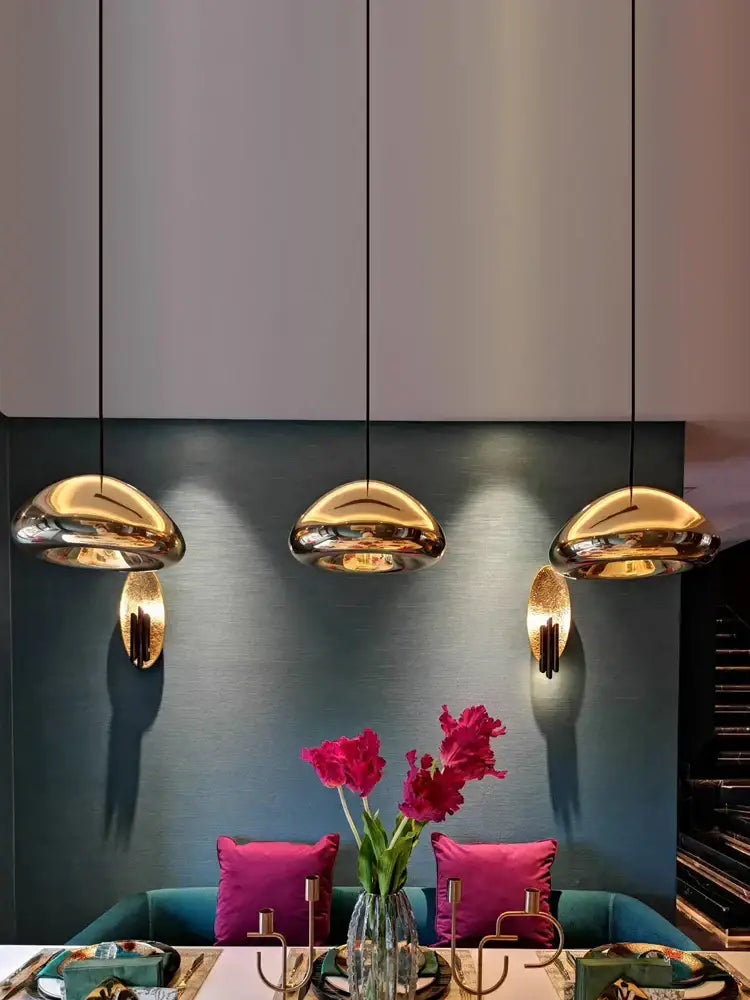 Modern gold dome pendant lamps dining room glass gold ceiling light
