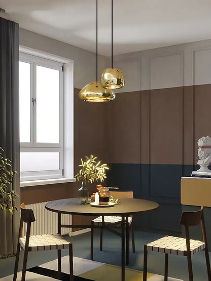Modern gold dome pendant lamps dining room glass gold ceiling light