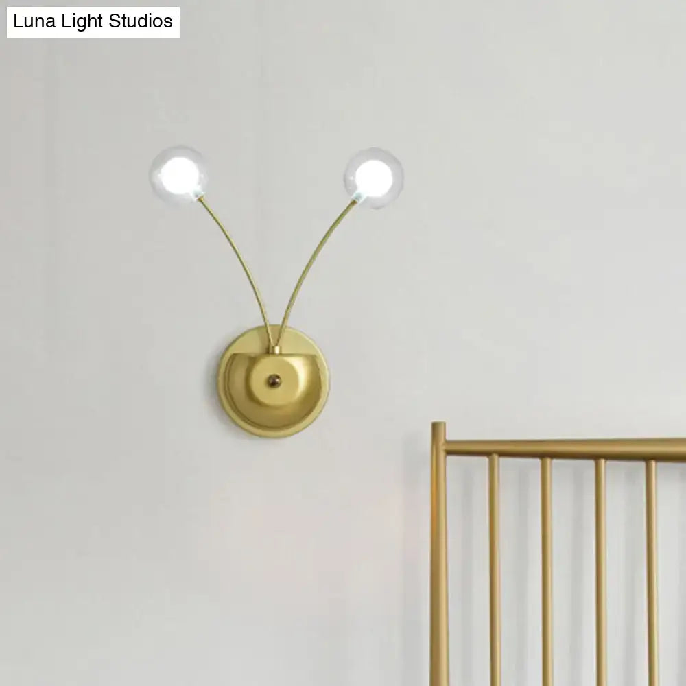 Modern gold double arm wall lamp bedroom globe glass fixture