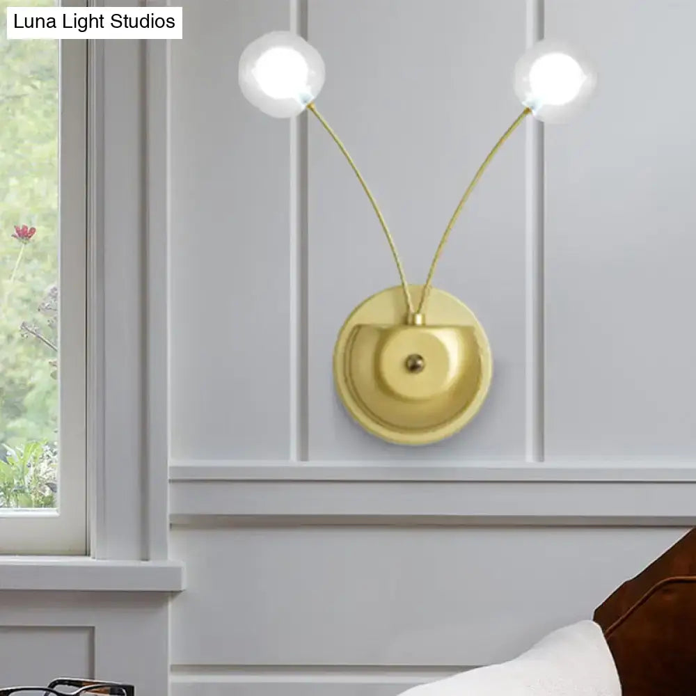 Modern gold double arm wall lamp bedroom globe glass fixture