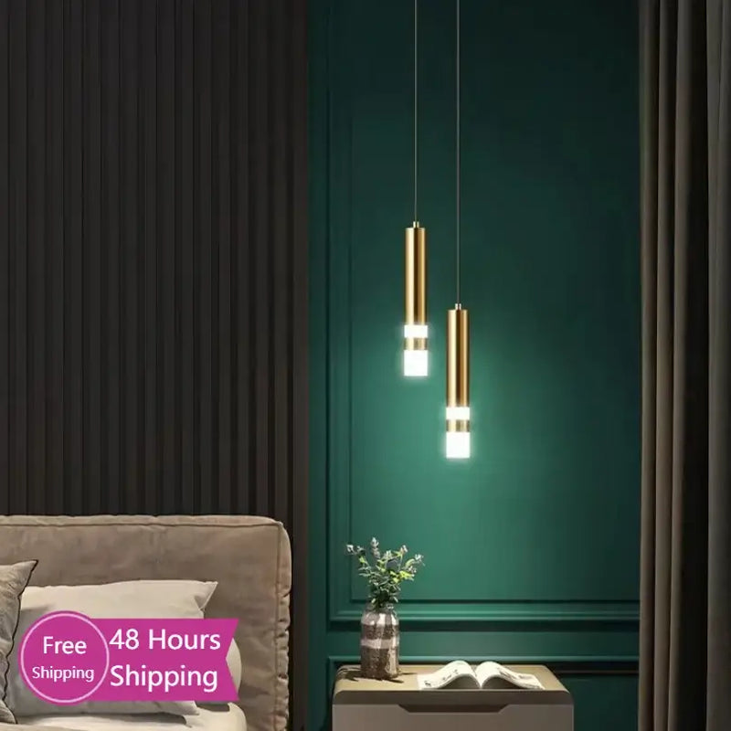 Modern gold double head led pendant lights for bedroom bedroom
