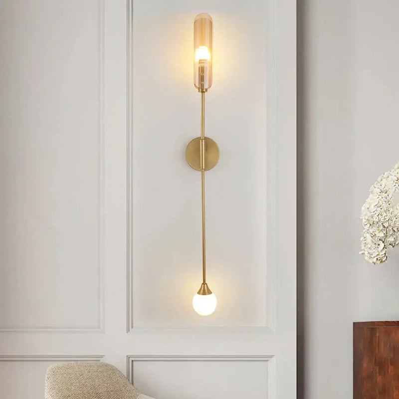 Modern gold double-head wall lights for living room clear and frosted