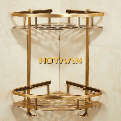 Modern gold double layer aluminum bathroom shower corner caddy