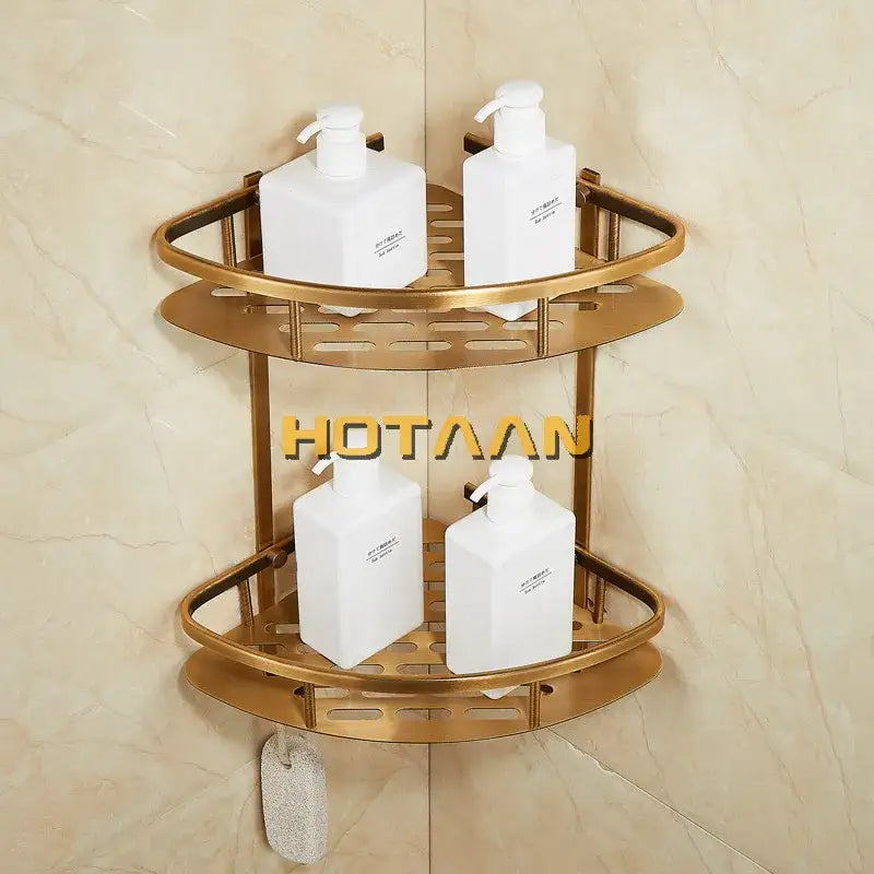 Modern gold double layer aluminum bathroom shower corner caddy