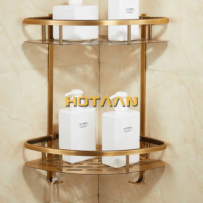 Modern gold double layer aluminum bathroom shower corner caddy