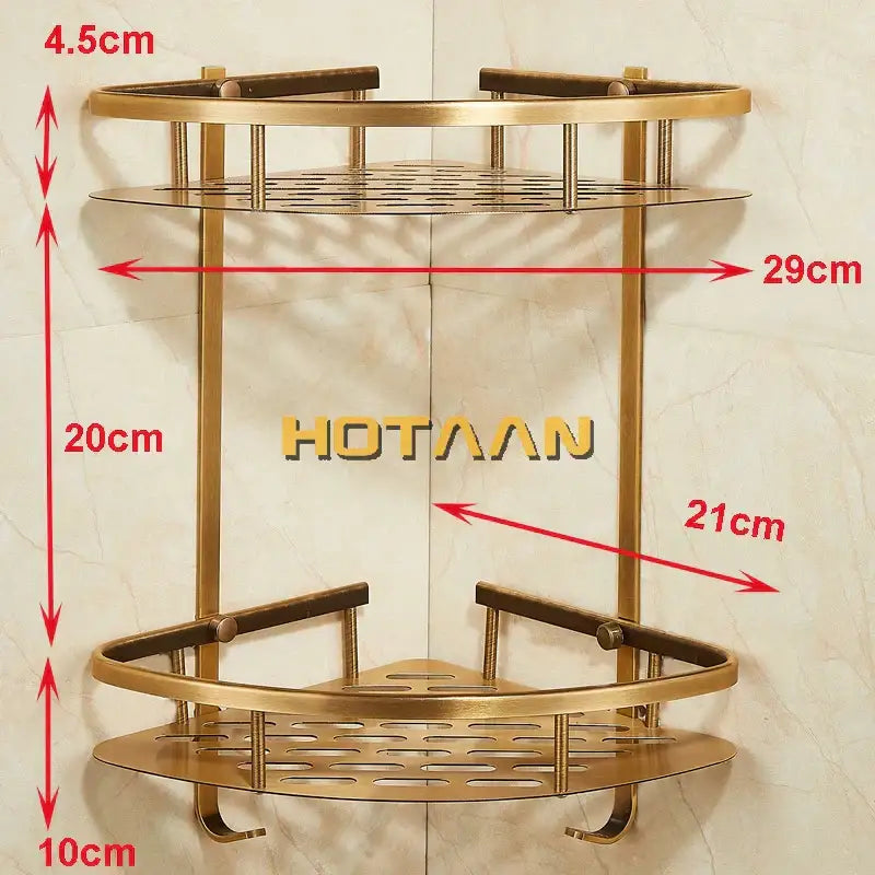 Modern gold double layer aluminum bathroom shower corner caddy