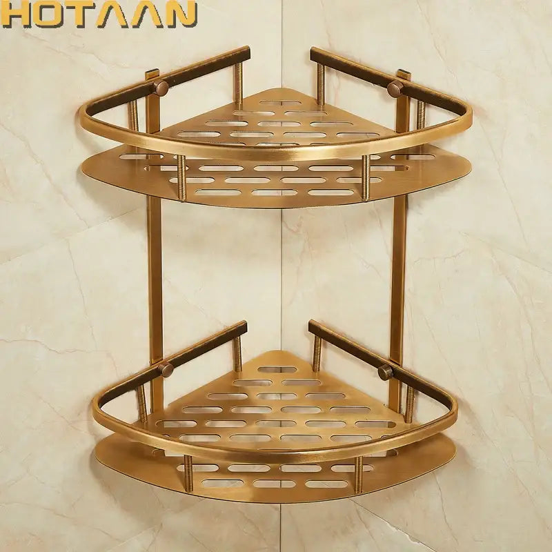 Modern gold double layer aluminum bathroom shower corner caddy