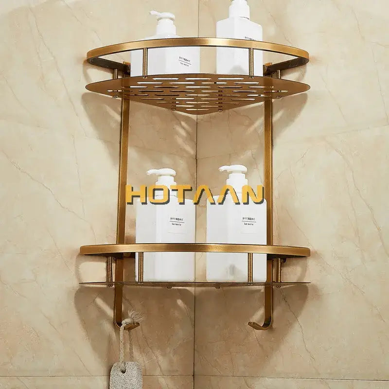 Modern gold double layer aluminum bathroom shower corner caddy