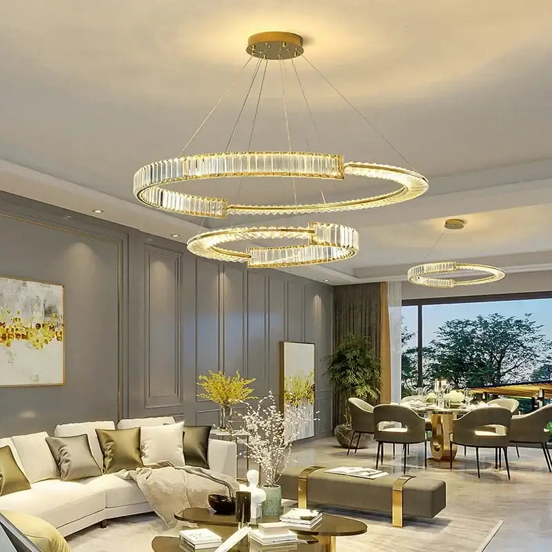 Modern gold double ring crystal chandeliers dining room