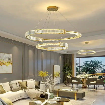 Modern gold double ring crystal chandeliers dining room