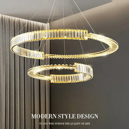 Modern gold double ring crystal chandeliers dining room