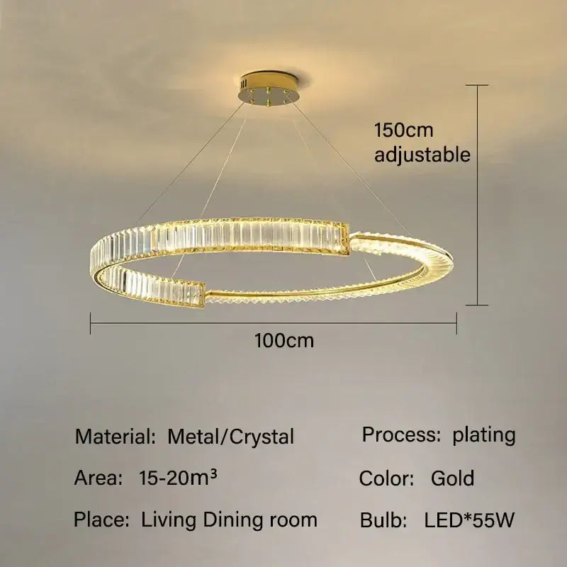 Modern gold double ring crystal chandeliers dining room