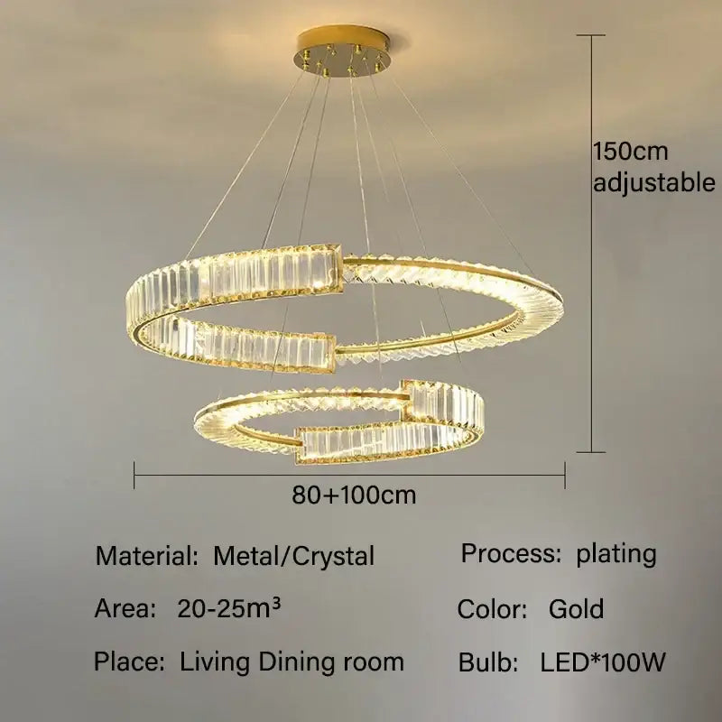 Modern gold double ring crystal chandeliers dining room