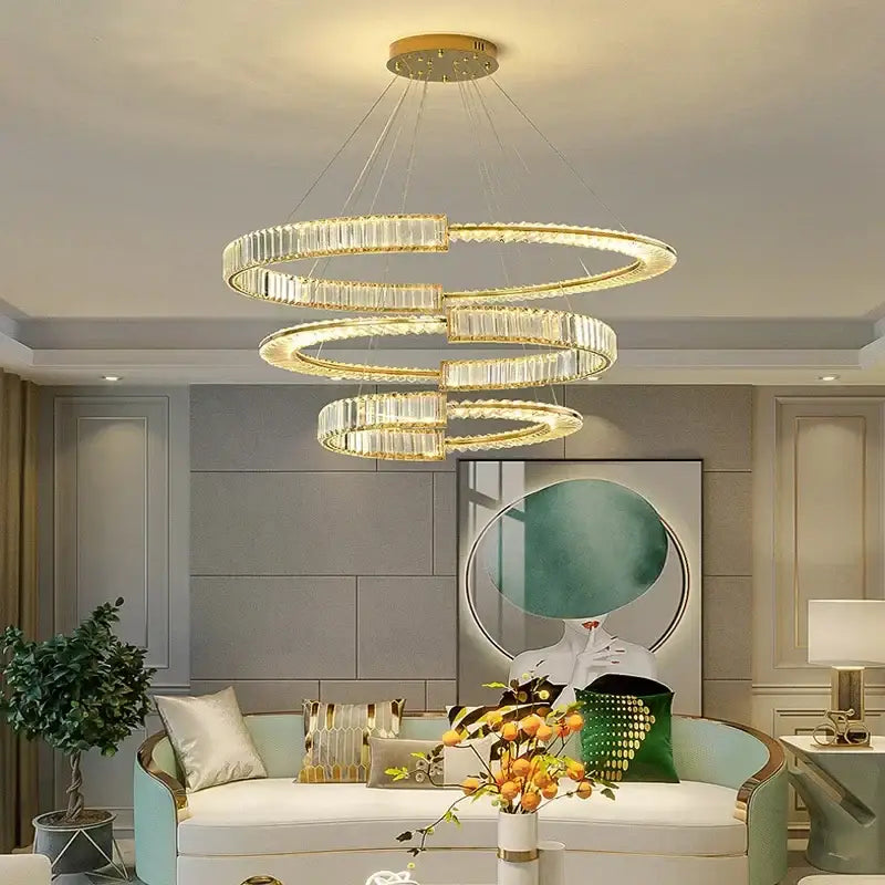 Modern gold double ring crystal chandeliers dining room