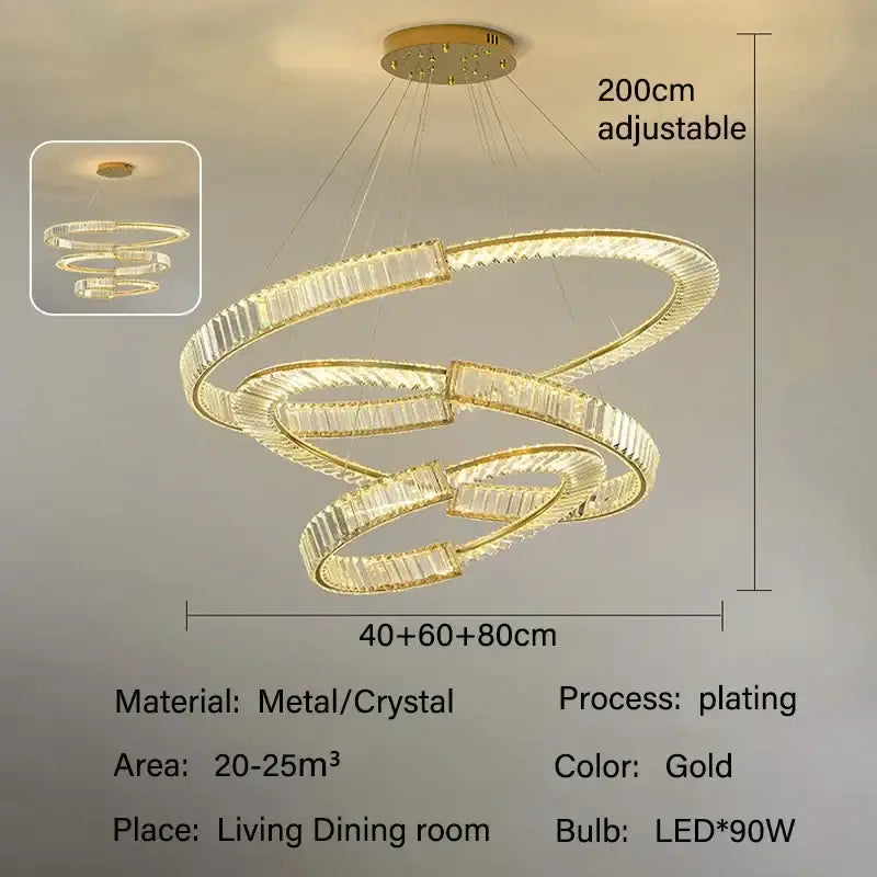 Modern gold double ring crystal chandeliers dining room
