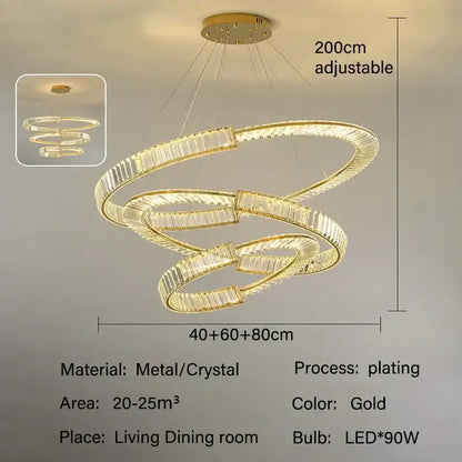 Modern gold double ring crystal chandeliers dining room