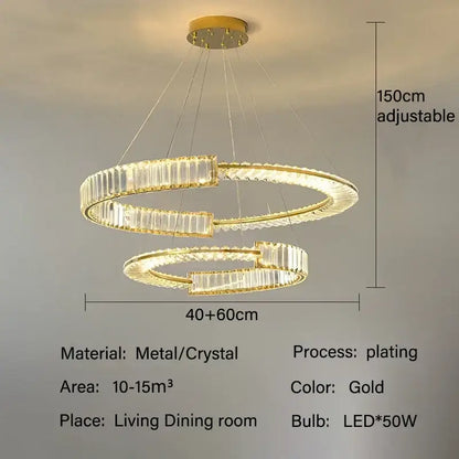 Modern gold double ring crystal chandeliers dining room