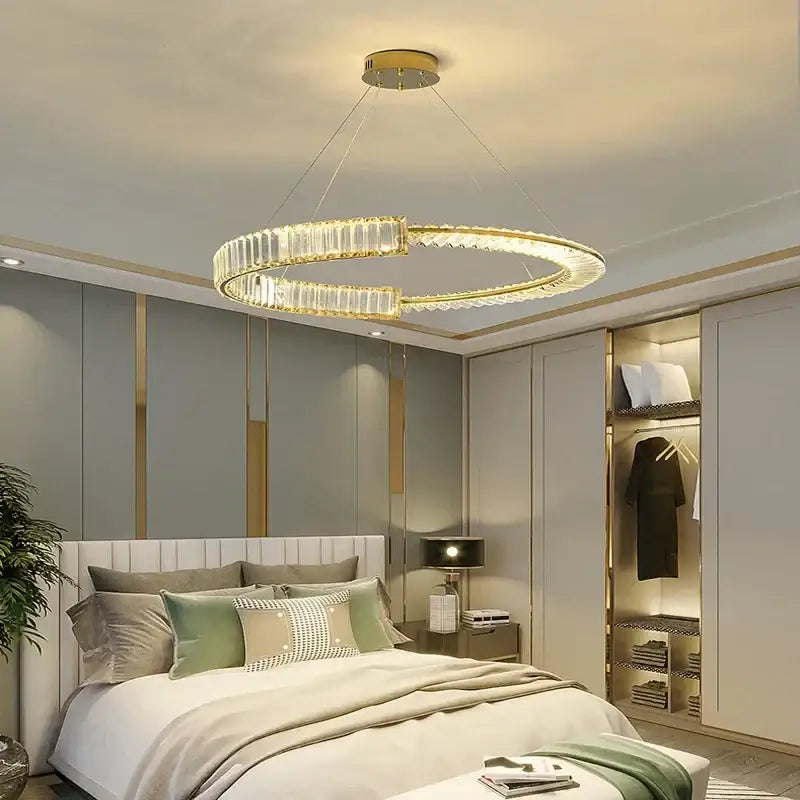 Modern gold double ring crystal chandeliers dining room