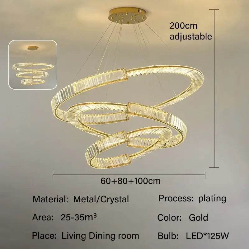 Modern gold double ring crystal chandeliers dining room
