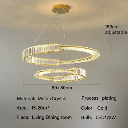 Modern gold double ring crystal chandeliers dining room