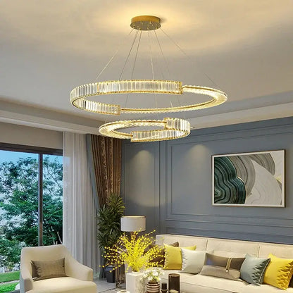 Modern gold double ring crystal chandeliers dining room