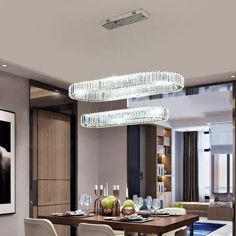 Modern gold double ring crystal led chandelier dining room