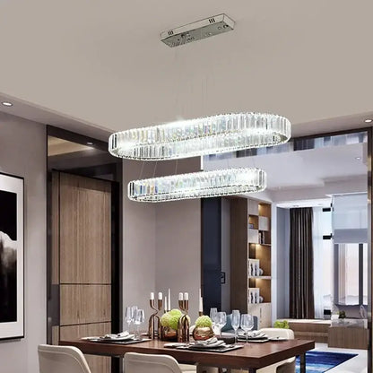 Modern gold double ring crystal led chandelier dining room