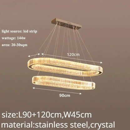 Modern gold double ring crystal led chandelier dining room